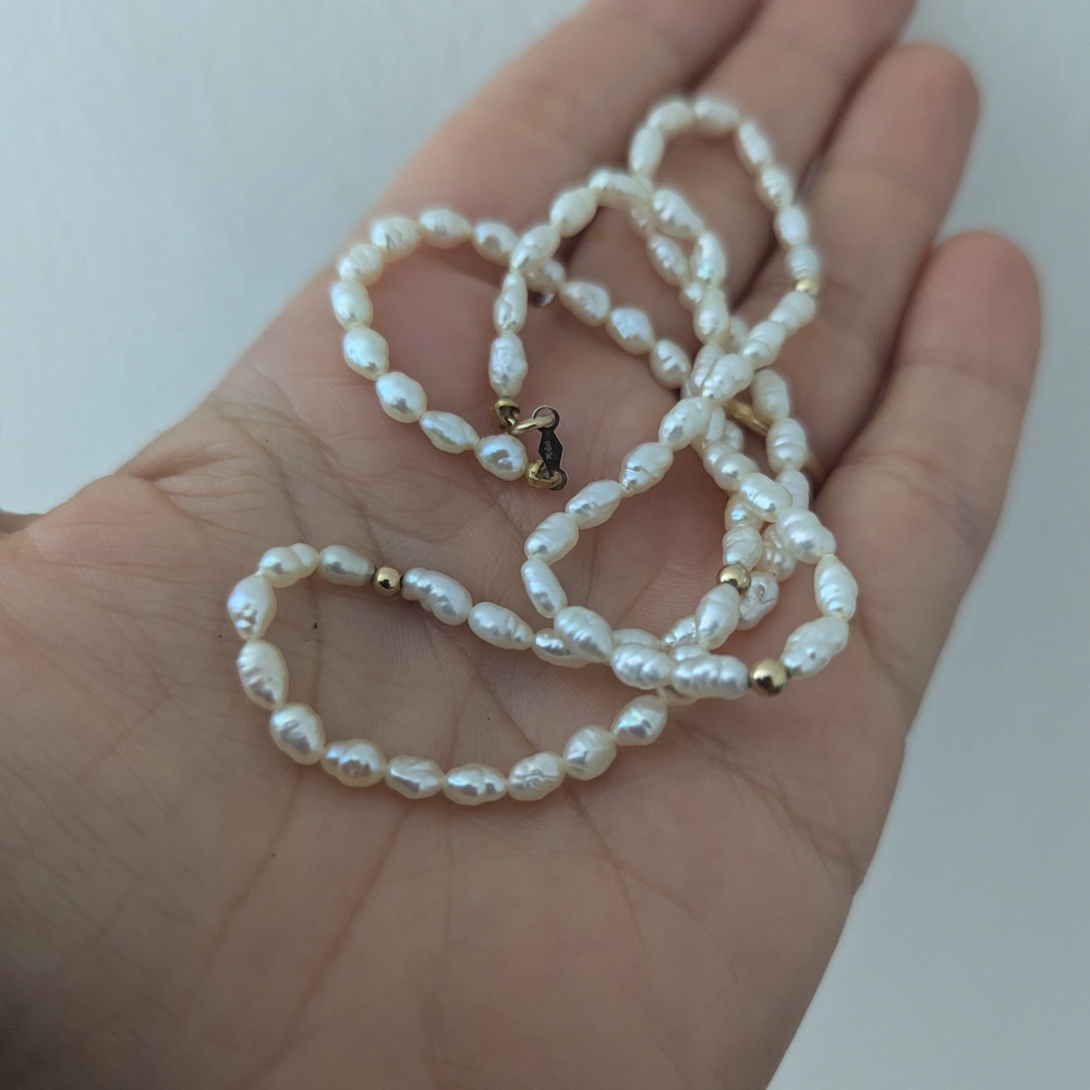 Classic White Pearl Necklace with Gold Beads